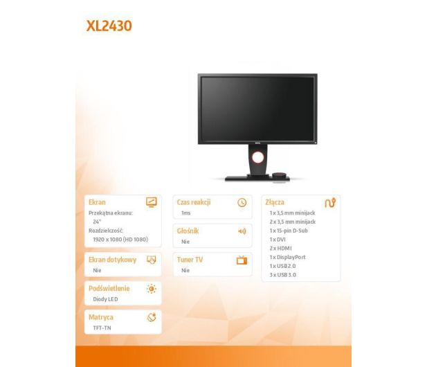 BenQ ZOWIE XL2430 czarny - 324502 - zdjęcie 6